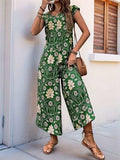 Perfee Printed Round Neck Cap Sleeve Wide Leg Jumpsuit - Trendsi - Flyclothing LLC