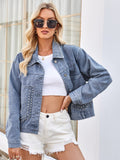 Studded Long Sleeve Denim Jacket - Trendsi