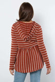 Be Stage Full Size Drawstring Striped Babydoll Hoodie - Trendsi - Flyclothing LLC