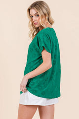 BOMBOM Textured Floral Pattern Short Sleeve T-Shirt - Trendsi - Flyclothing LLC