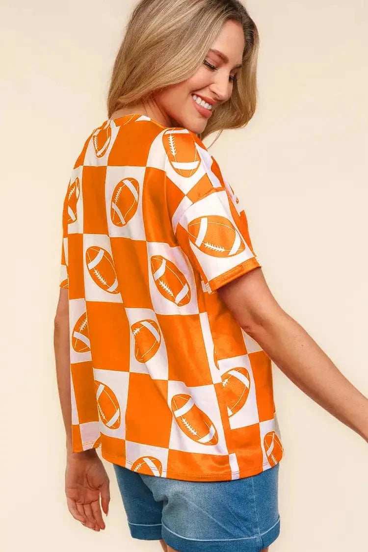 Haptics Football Checkered Print Short Sleeve T-Shirt - Trendsi - Flyclothing LLC