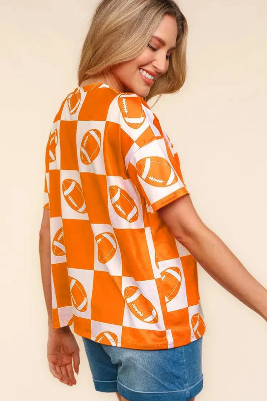 Haptics Football Checkered Print Short Sleeve T-Shirt - Trendsi