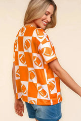 Haptics Football Checkered Print Short Sleeve T-Shirt - Trendsi
