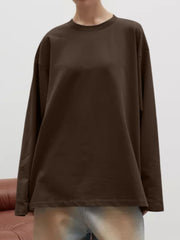 Round Neck Dropped Shoulder Long Sleeve T-Shirt - Trendsi