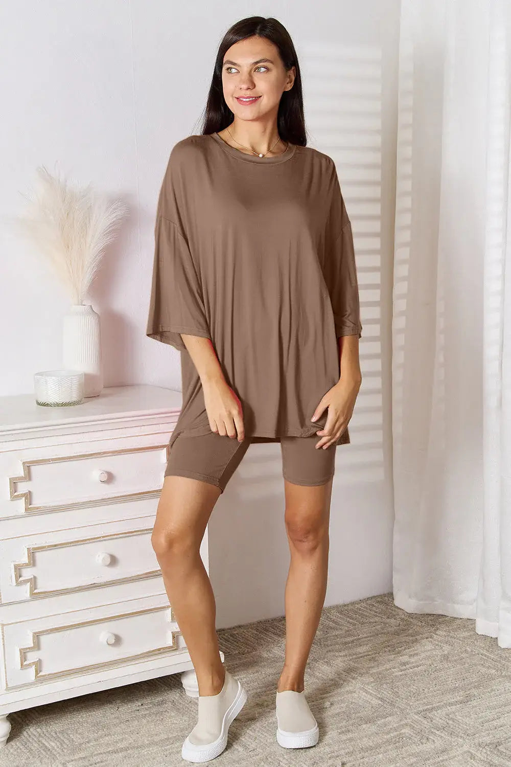 Basic Bae Full Size Soft Rayon Three-Quarter Sleeve Top and Shorts Set - ShopBasicbae - Flyclothing LLC