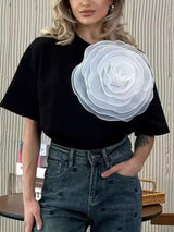 Flower Round Neck Short Sleeve T-Shirt - Trendsi - Flyclothing LLC