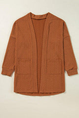 Textured Pocketed Open Front Long Sleeve Cover Up - Trendsi - Flyclothing LLC