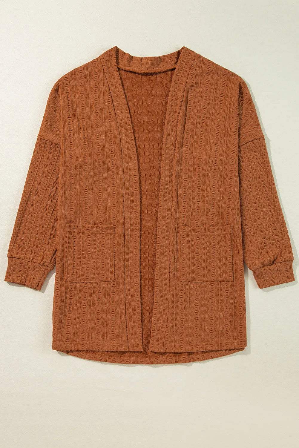 Textured Pocketed Open Front Long Sleeve Cover Up - Trendsi - Flyclothing LLC