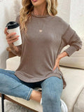 Side Slit Round Neck Dropped Shoulder Sweatshirt - Trendsi - Flyclothing LLC