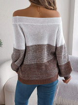 Color Block Off-Shoulder Long Sleeve Sweater - Trendsi - Flyclothing LLC