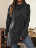Asymmetrical Hem Cowl Neck Long Sleeve T-Shirt - Trendsi - Flyclothing LLC