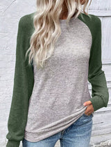 Color Block Raglan Long Sleeve T Shirt - Trendsi - Flyclothing LLC