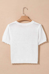 Openwork Round Neck Short Sleeve Knit Top - Trendsi - Flyclothing LLC