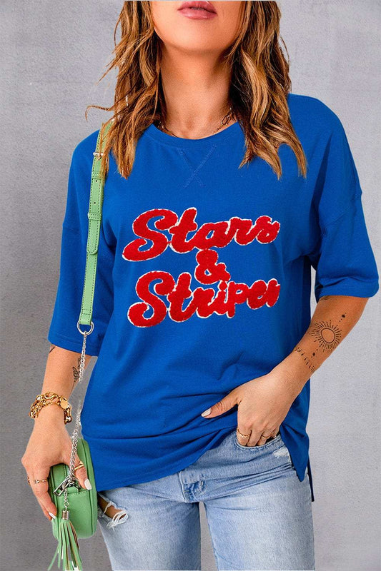 STARS & STRIPES Round Neck Short Sleeve T-Shirt - Trendsi - Flyclothing LLC