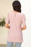Eyelet Round Neck Short Sleeve T-Shirt - Trendsi