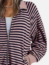 Striped Zip Up Long Sleeve Sweatshirt - Trendsi - Flyclothing LLC
