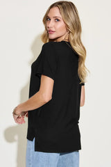 Basic Bae Full Size V-Neck High-Low T-Shirt - Trendsi - Flyclothing LLC
