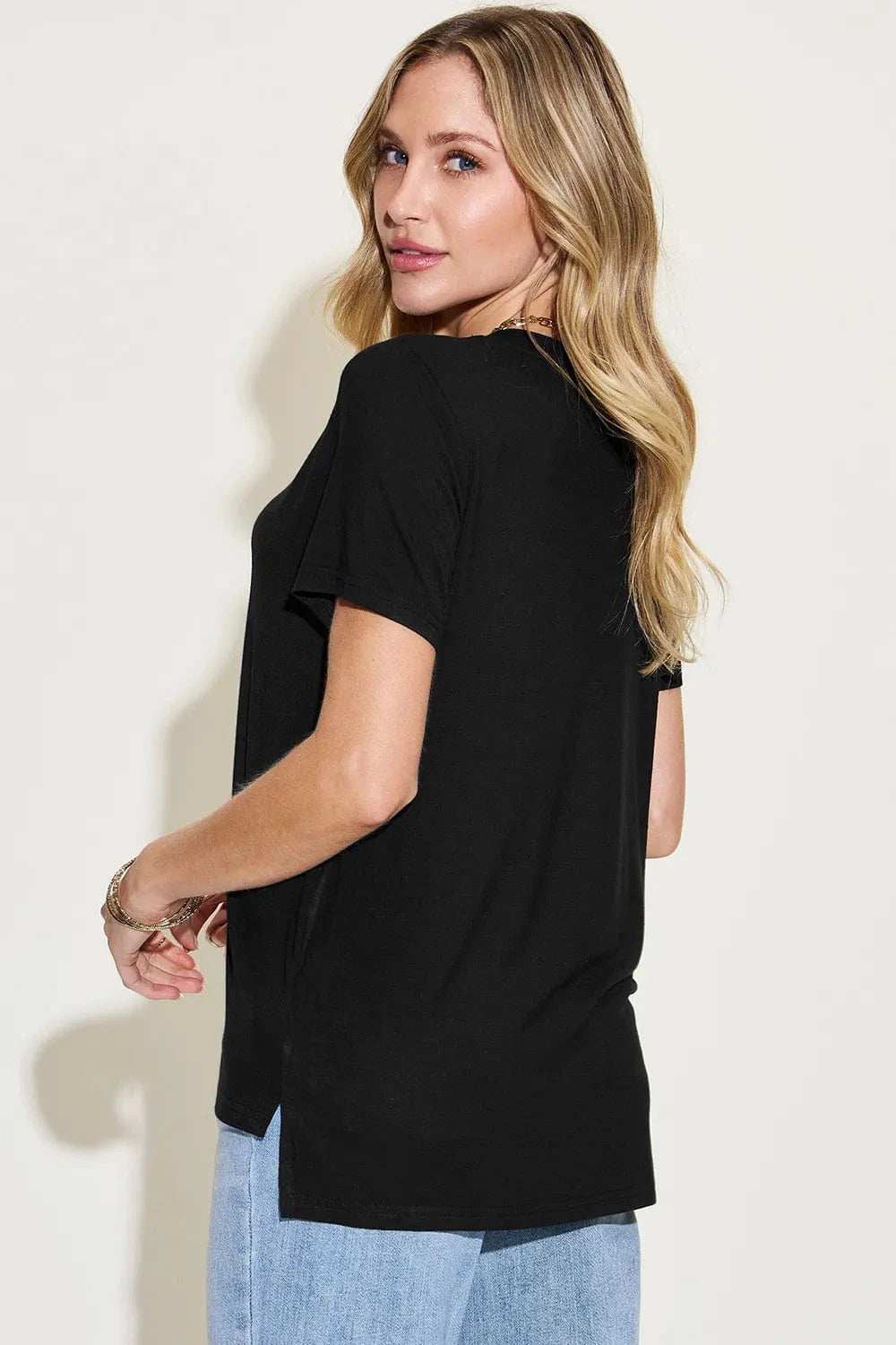 Basic Bae Full Size V-Neck High-Low T-Shirt - Trendsi - Flyclothing LLC