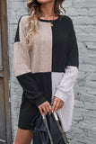 Color Block Drop Shoulder Long Sleeve Mini Dress - Trendsi - Flyclothing LLC