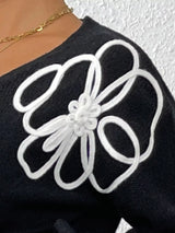 Flower V-Neck Long Sleeve Sweater - Trendsi - Flyclothing LLC
