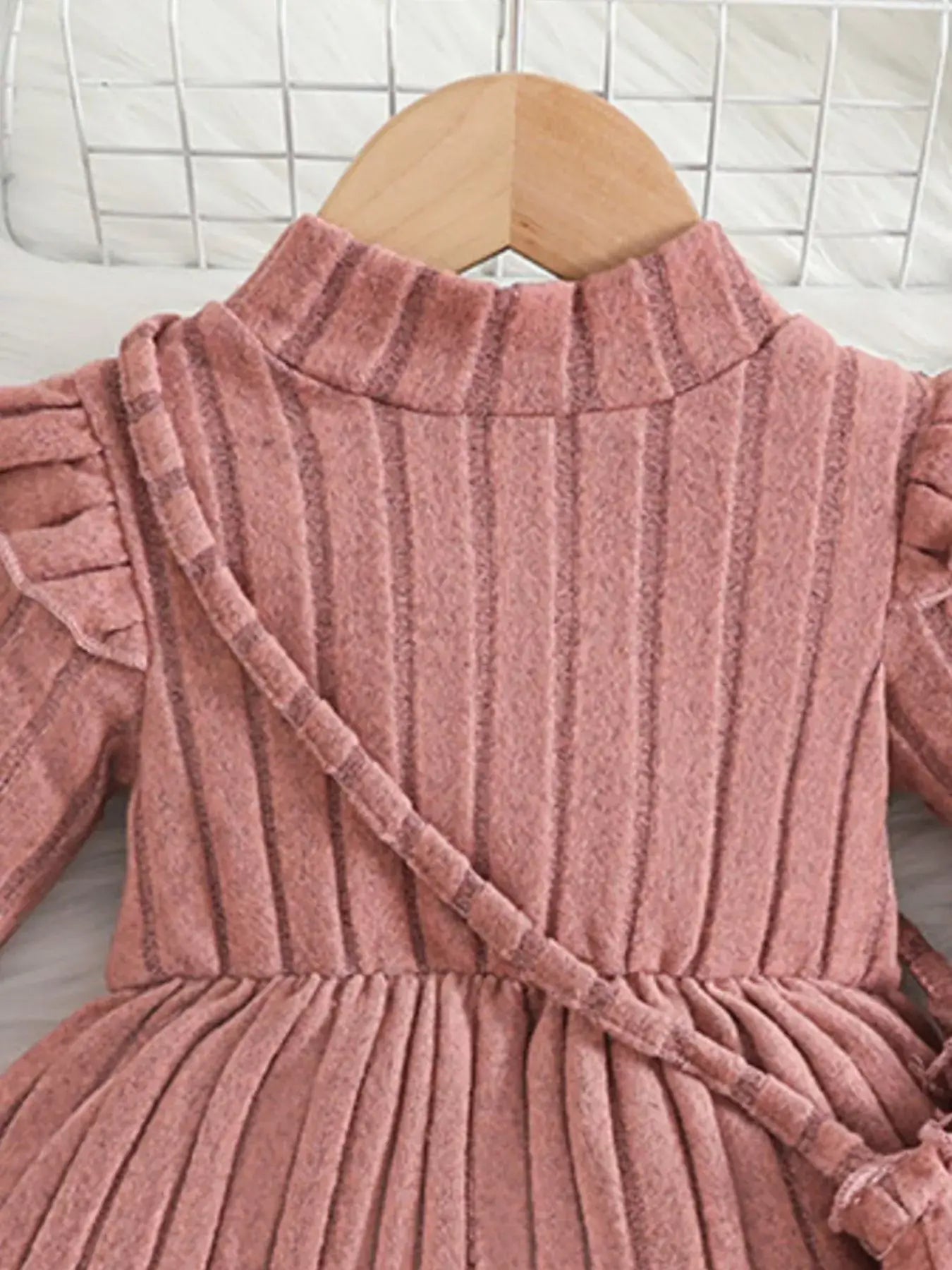 Children's Ribbed Knit Ruffle Trim Dress with Bag - Trendsi - Flyclothing LLC