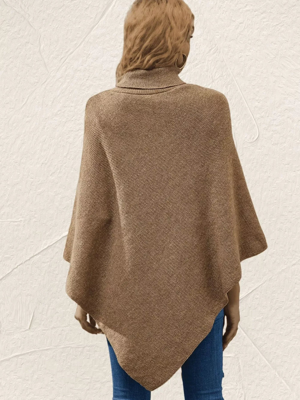 Button-Decor Turtleneck Poncho Pullover - Trendsi - Flyclothing LLC