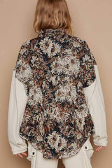 POL Contrast Sleeves Button Down Floral Jacquard Shirt - Trendsi - Flyclothing LLC