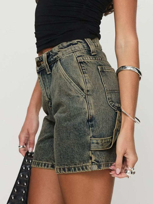 Washed High Rise Denim Shorts - Trendsi - Flyclothing LLC