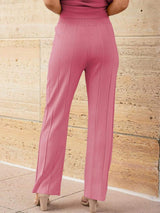 Round Neck Cap Sleeve Top and Pants Knit Set - Trendsi - Flyclothing LLC