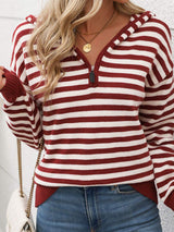 Perfee Striped Long Sleeve Hooded Sweater - Trendsi - Flyclothing LLC