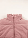 Corduroy Stand Neck Zipped Puffer Vest - Trendsi - Flyclothing LLC