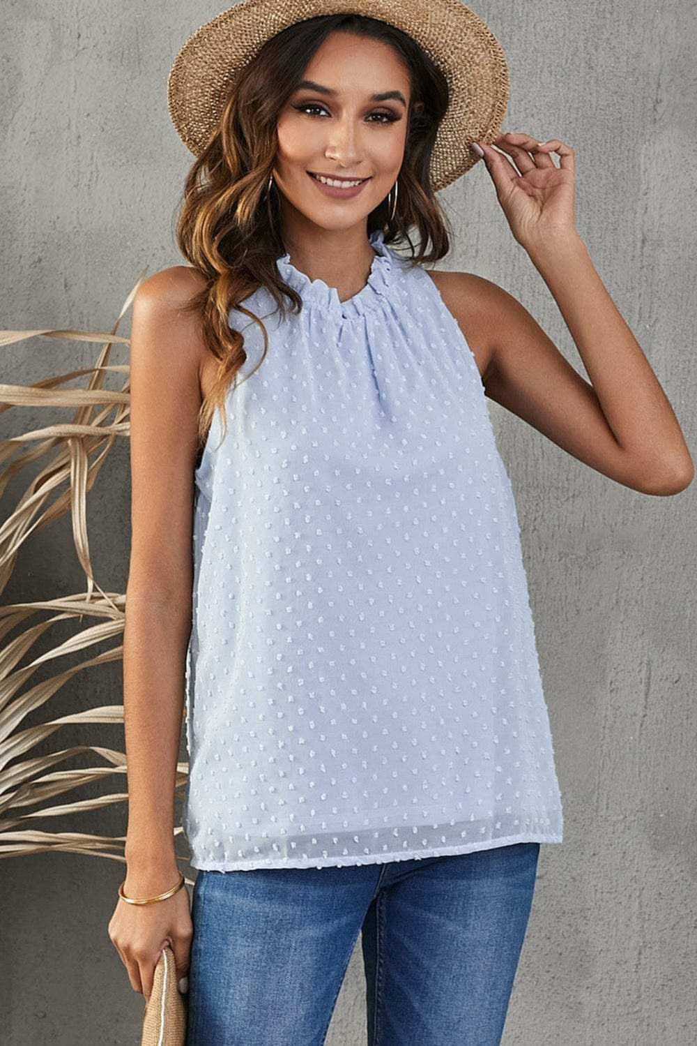 Frill Swiss Dot Round Neck Tank - Trendsi - Flyclothing LLC