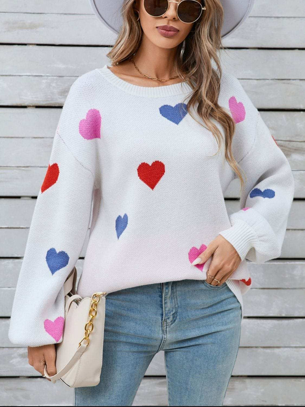 Angel Wings Heart Round Neck Long Sleeve Sweater - Trendsi - Flyclothing LLC
