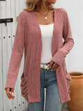 Open Front Long Sleeve Ribbed Cardigan - Trendsi - Flyclothing LLC