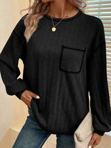 Mandy Contrast Stitching Round Neck Long Sleeve T-Shirt - Trendsi - Flyclothing LLC