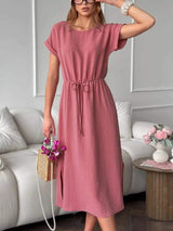 Casual Drawstring Waist Midi Dress - Trendsi - Flyclothing LLC