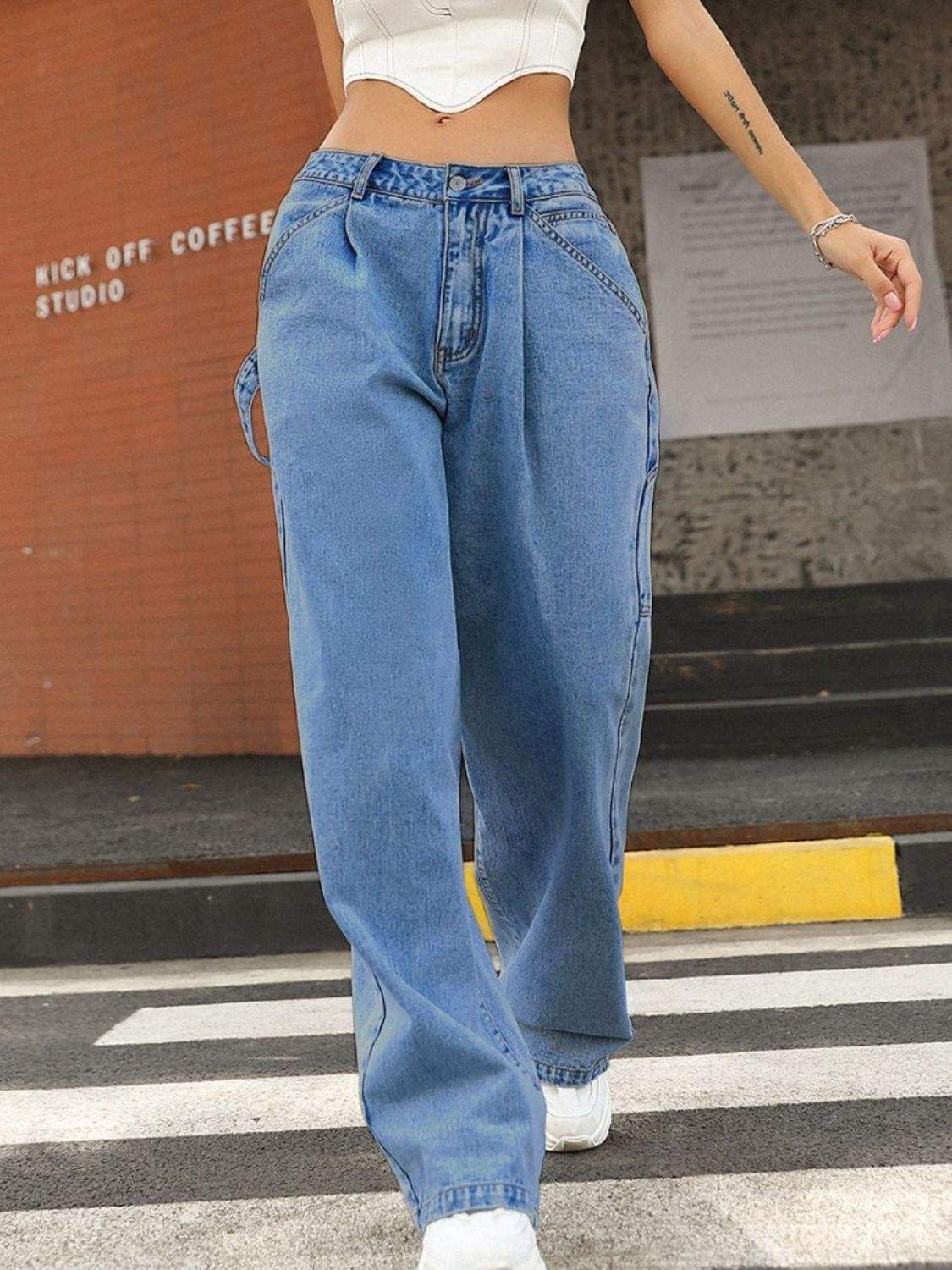 Wide Leg Jeans with Pockets - Trendsi - Flyclothing LLC