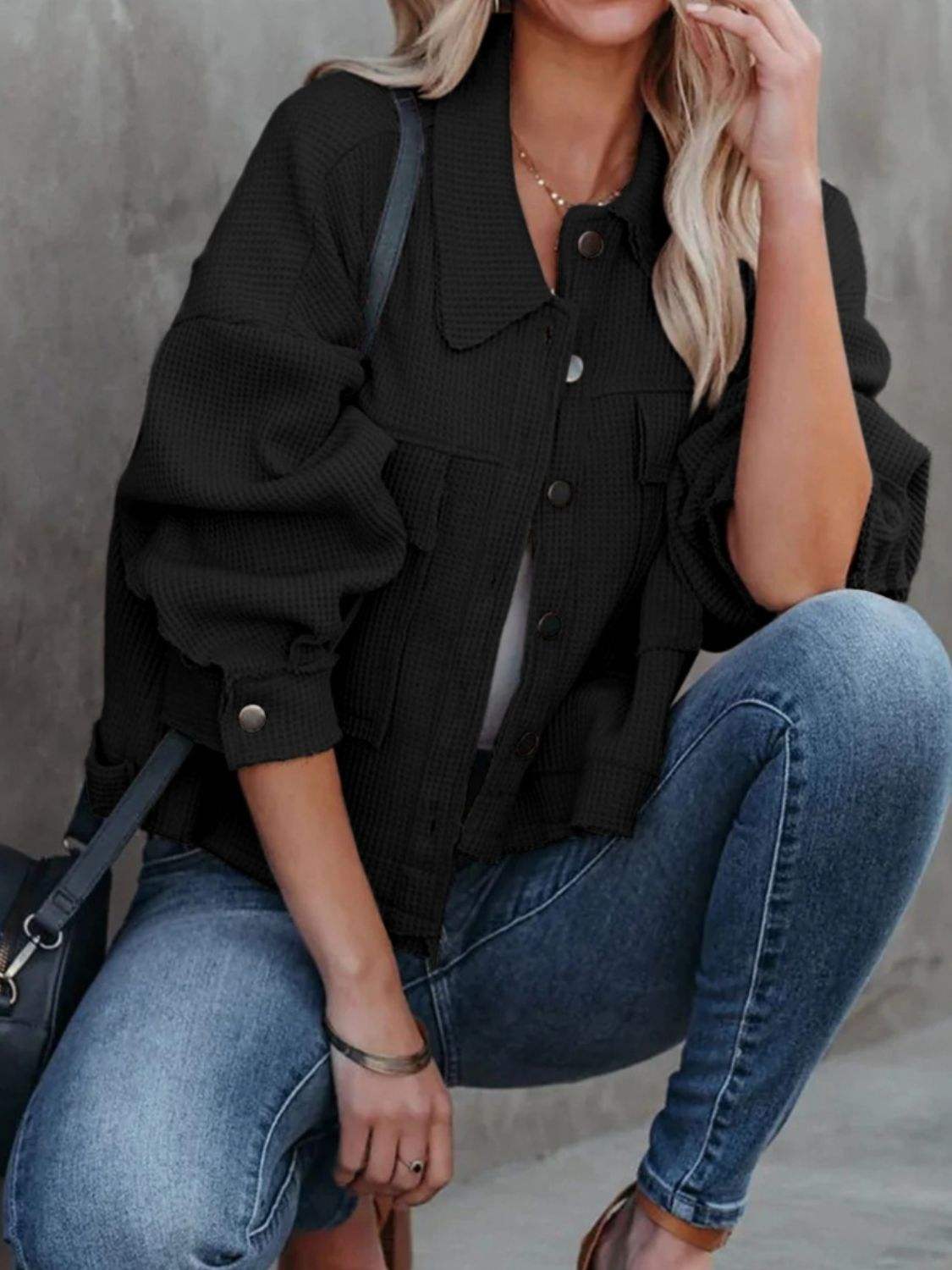 Button Up Long Sleeve Jacket - Trendsi - Flyclothing LLC