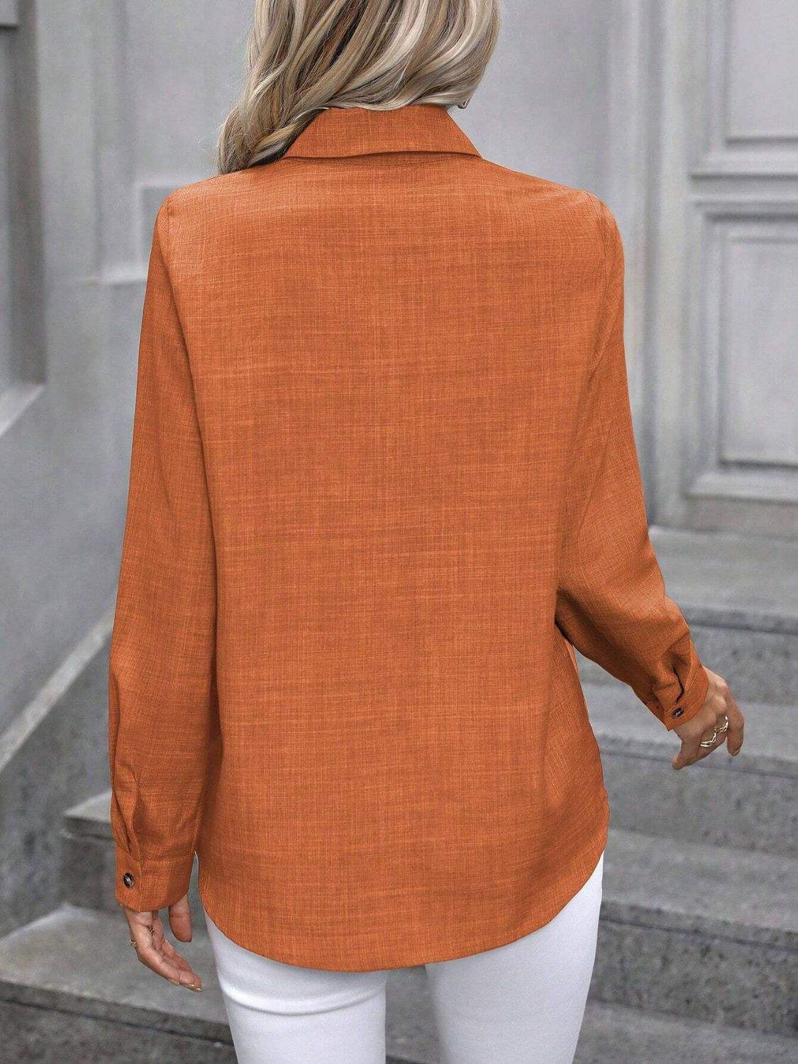 Button Up Collared Neck Long Sleeve Shirt - Trendsi - Flyclothing LLC
