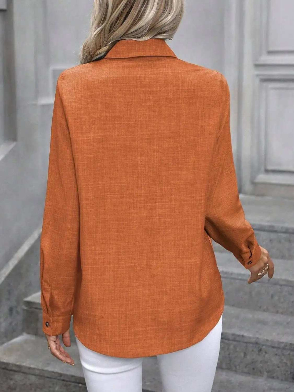 Button Up Collared Neck Long Sleeve Shirt - Trendsi - Flyclothing LLC