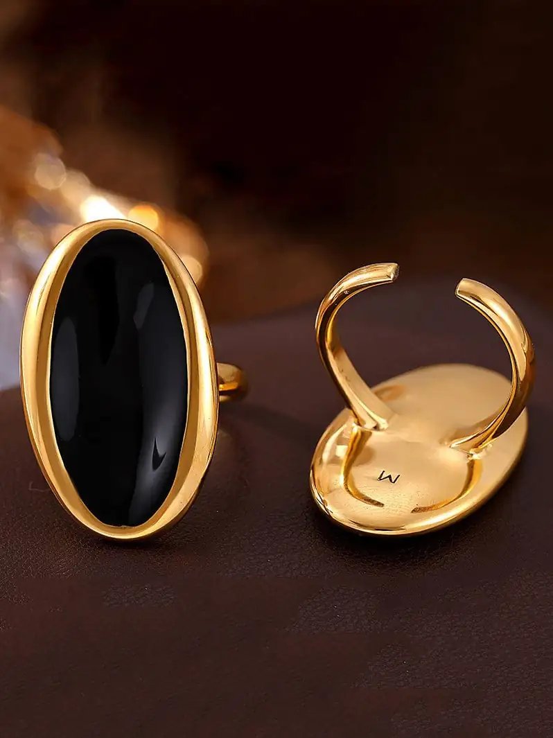 Stainless Steel Oil Drip Elliptical Open Ring - Trendsi