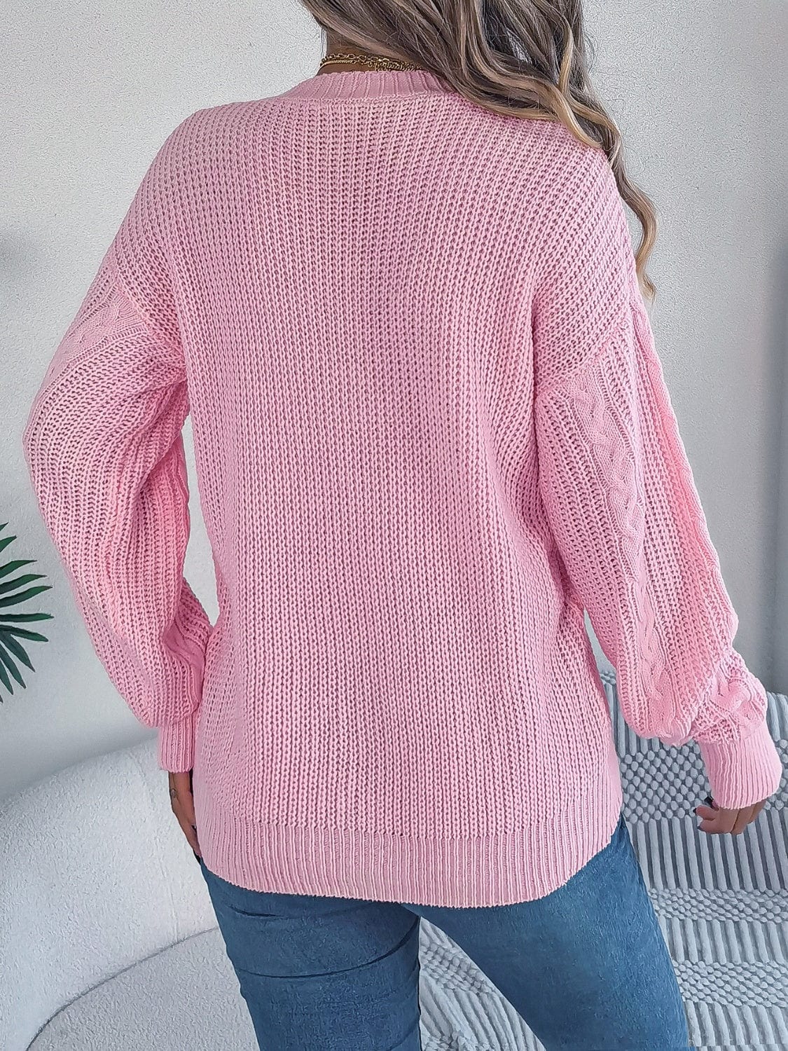 Cable-Knit Long Sleeve Cardigan - Trendsi