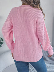 Cable-Knit Long Sleeve Cardigan - Trendsi