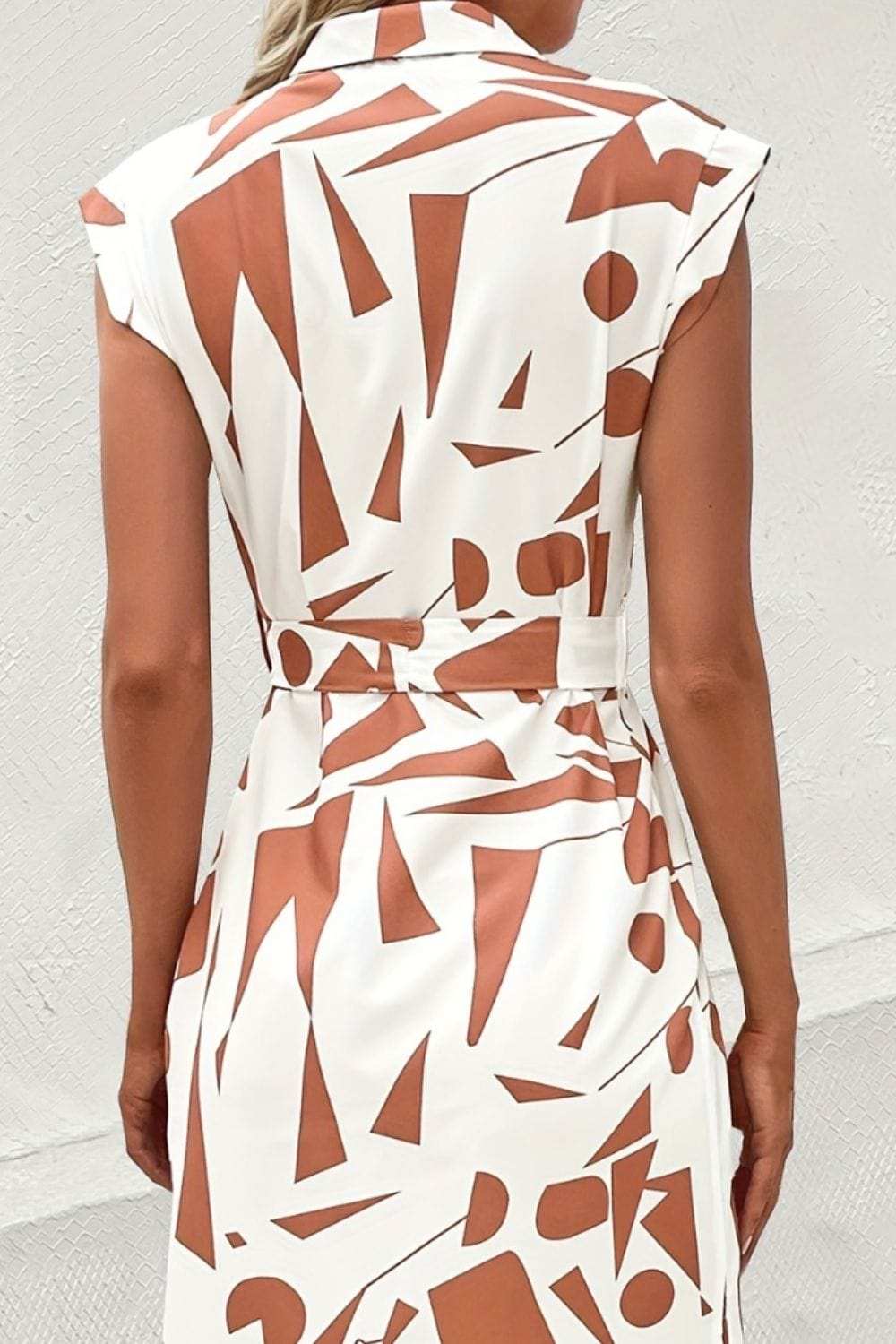 Printed Cap Sleeve Tie Waist Dress - Trendsi - Flyclothing LLC