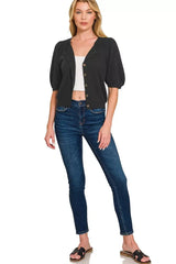 Zenana Puff Sleeve Wool Sweater Cardigan - Trendsi - Flyclothing LLC
