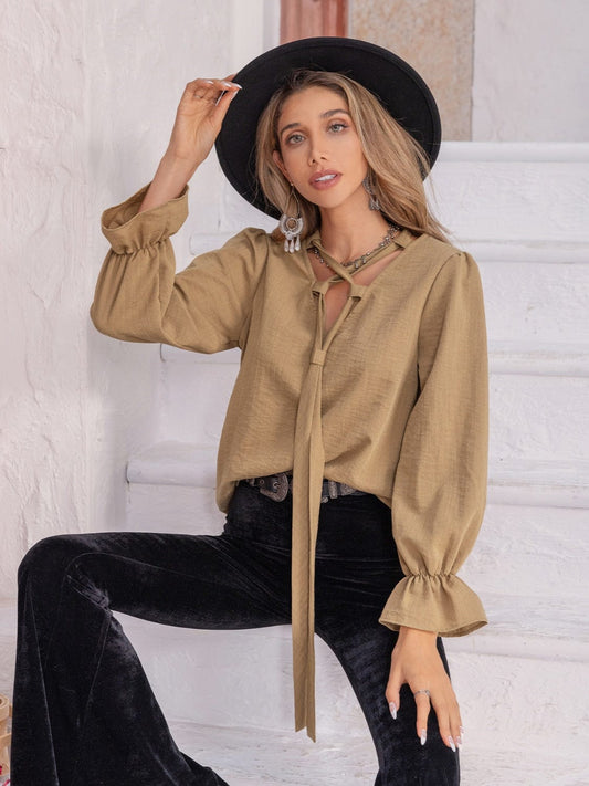 Ruched Flounce Sleeve Blouse - Trendsi