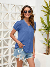 Swiss Dot Lace Detail V-Neck Blouse - Trendsi - Flyclothing LLC