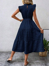 Tied Ruffled Cap Sleeve Midi Dress - Trendsi - Flyclothing LLC