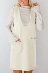 Lovelet Pocketed V-Neck Mini Sweater Overall Dress - Trendsi - Flyclothing LLC