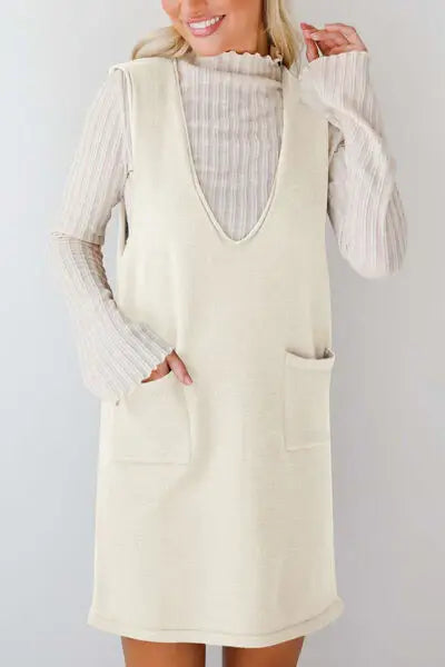 Lovelet Pocketed V-Neck Mini Sweater Overall Dress - Trendsi - Flyclothing LLC